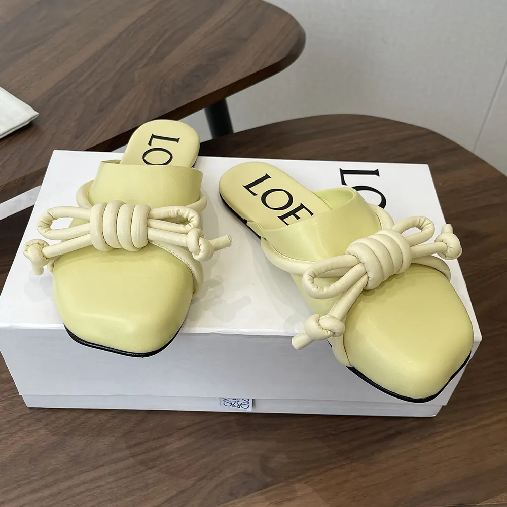 Loewe Women Flamenco Knot Mule in Lambskin-Yellow L815379X98