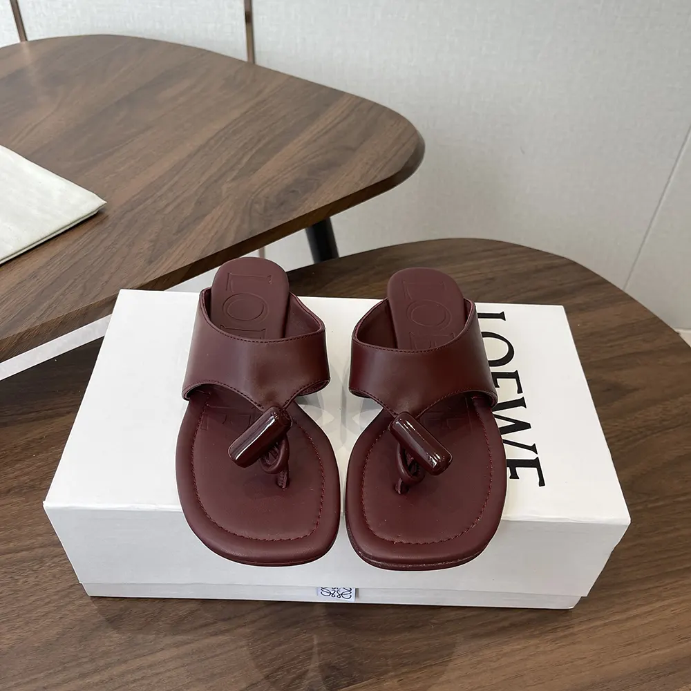 Loewe Women Toggle Flat Sandal in Shiny Smoot Calfskin-Burnt Red L815465XB9 2 Loewe Women Toggle Flat Sandal in Shiny Smoot Calfskin-Burnt Red L815465XB9 - Image 2