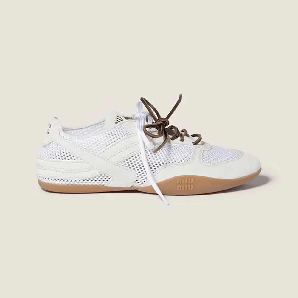 Miu Miu Women Gymnasium Mesh and Suede Sneakers-White 5E589E3KU1