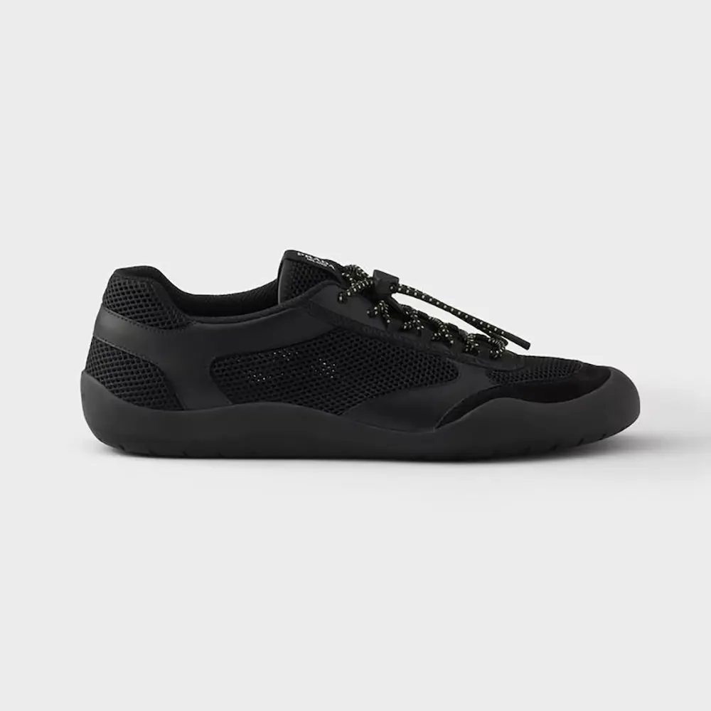 Prada Unisex Speedrock Leather And Mesh Fabric Sneakers-Black 2EE468