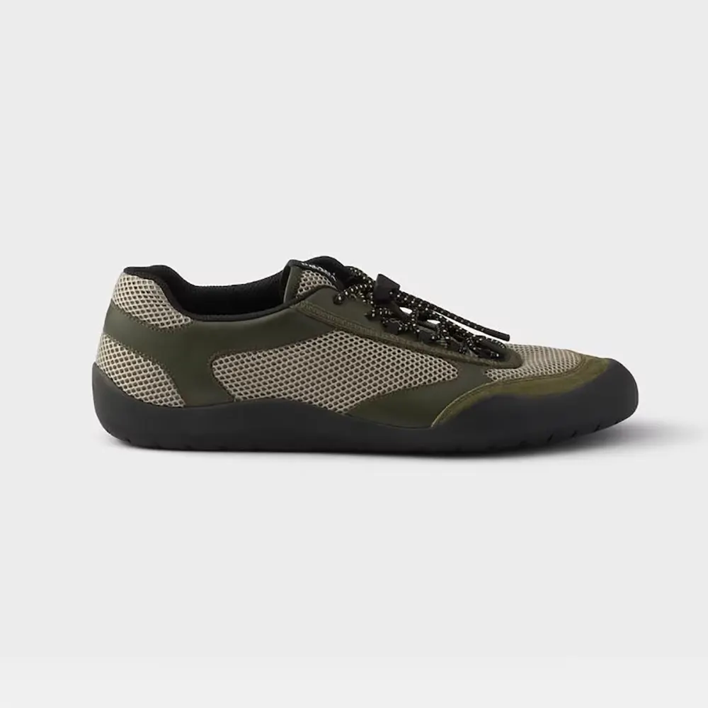 Prada Unisex Speedrock Leather And Mesh Fabric Sneakers-Dark Green 2EE468