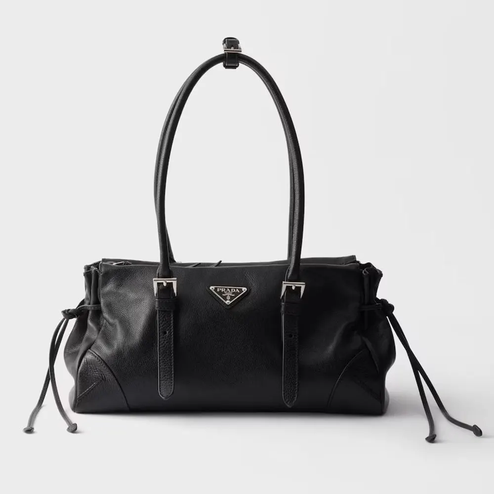 Prada Women Bonnie Medium Antiqued Leather Tote Bag-Black 1BG6282HF2