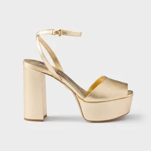 Prada Women Mordoré Nappa Leather Platform Sandals-Gold 1XP48B