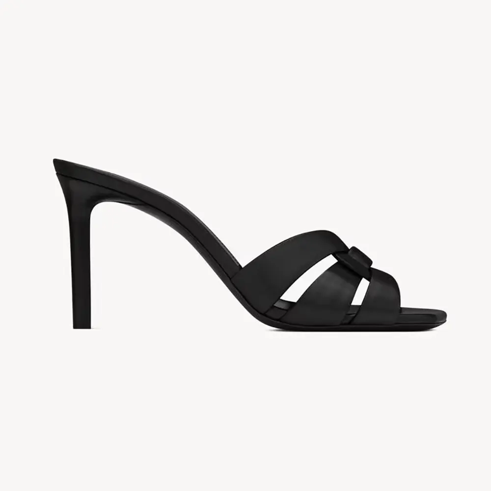 Saint Laurent YSL Women Tribute Mules in Smooth Leather-Black 650986DW