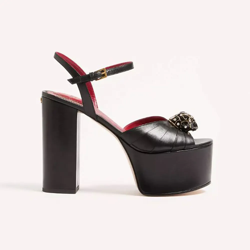 Valentino Women Panthea Platform Sandal in Kidskin Leather 125mm-Black