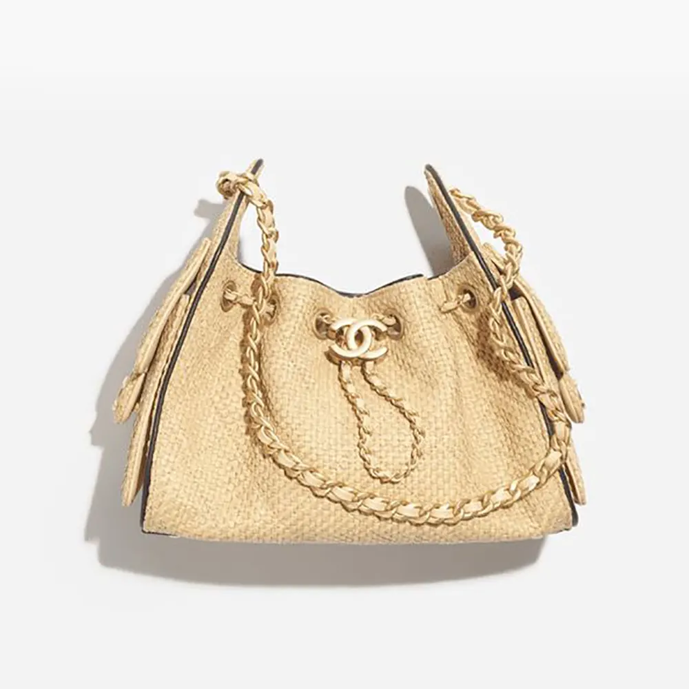 Chanel Women 25 Mini Handbag Braided Raffia Calfskin & Gold-Tone Metal