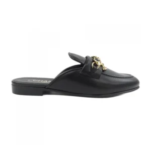 Chanel Women Black CC Leather Braided Mules