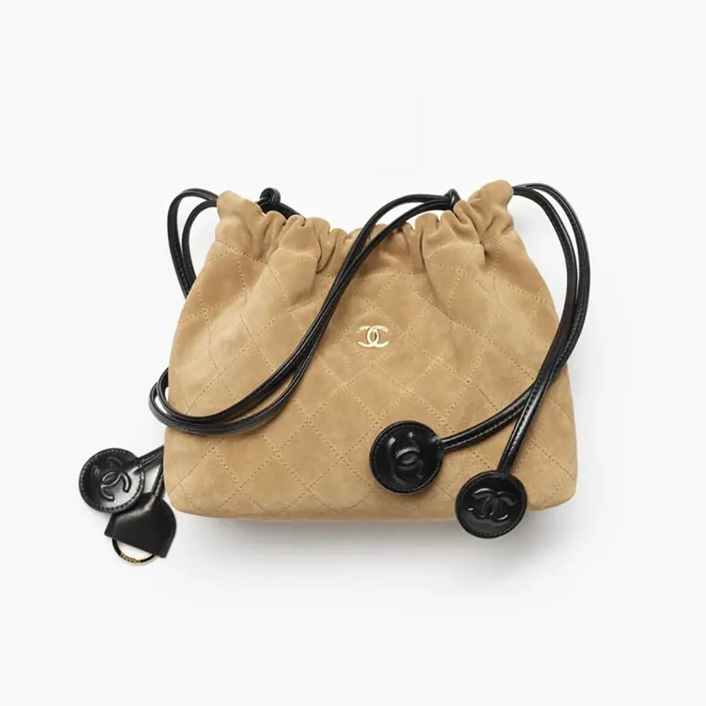 Chanel Women Clutch With Leather Strap Suede Calfskin Lambskin & Gold-Tone Metal