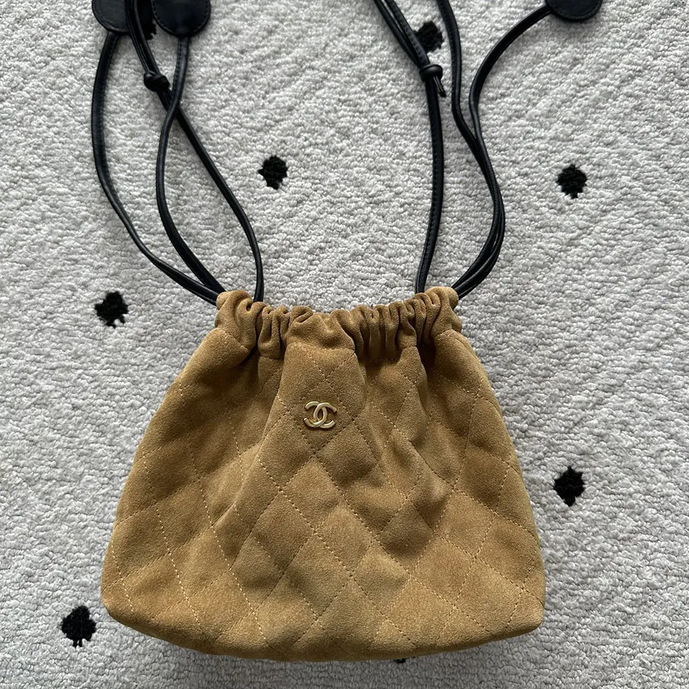 Chanel Women Clutch With Leather Strap Suede Calfskin Lambskin & Gold-Tone Metal