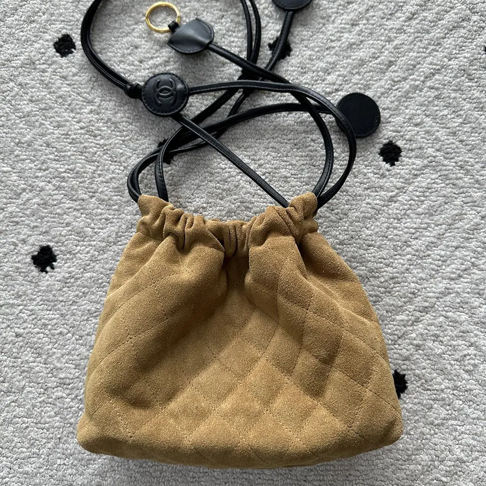 Chanel Women Clutch With Leather Strap Suede Calfskin Lambskin & Gold-Tone Metal