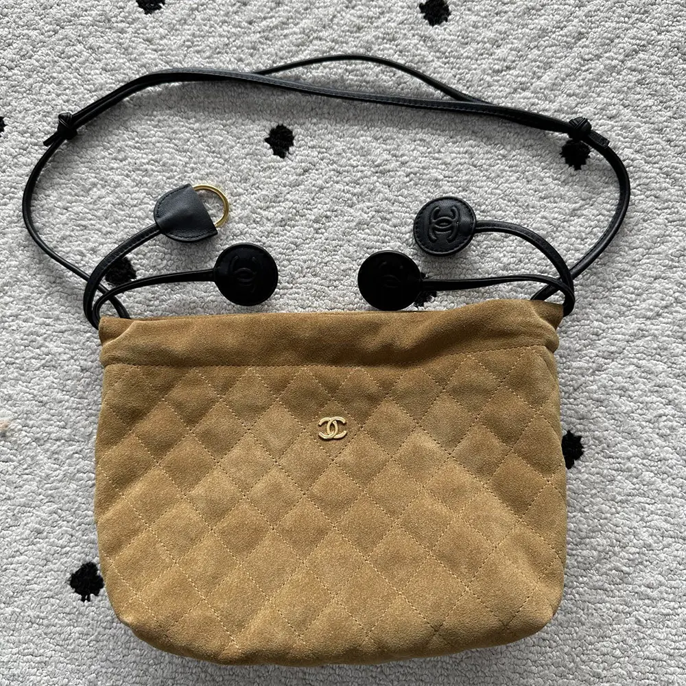 Chanel Women Clutch With Leather Strap Suede Calfskin Lambskin & Gold-Tone Metal