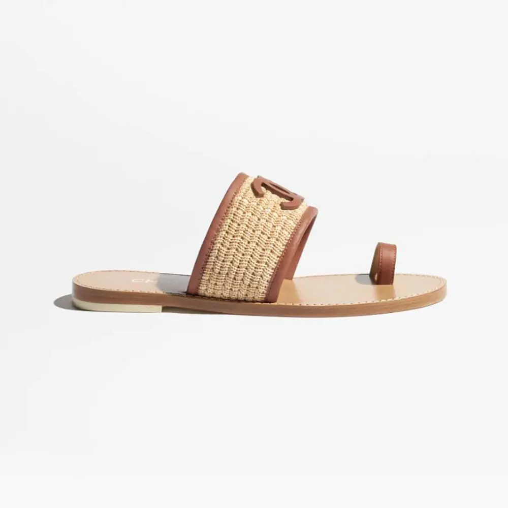 Chanel Women Mules Raffia Lambskin-Brown G47069