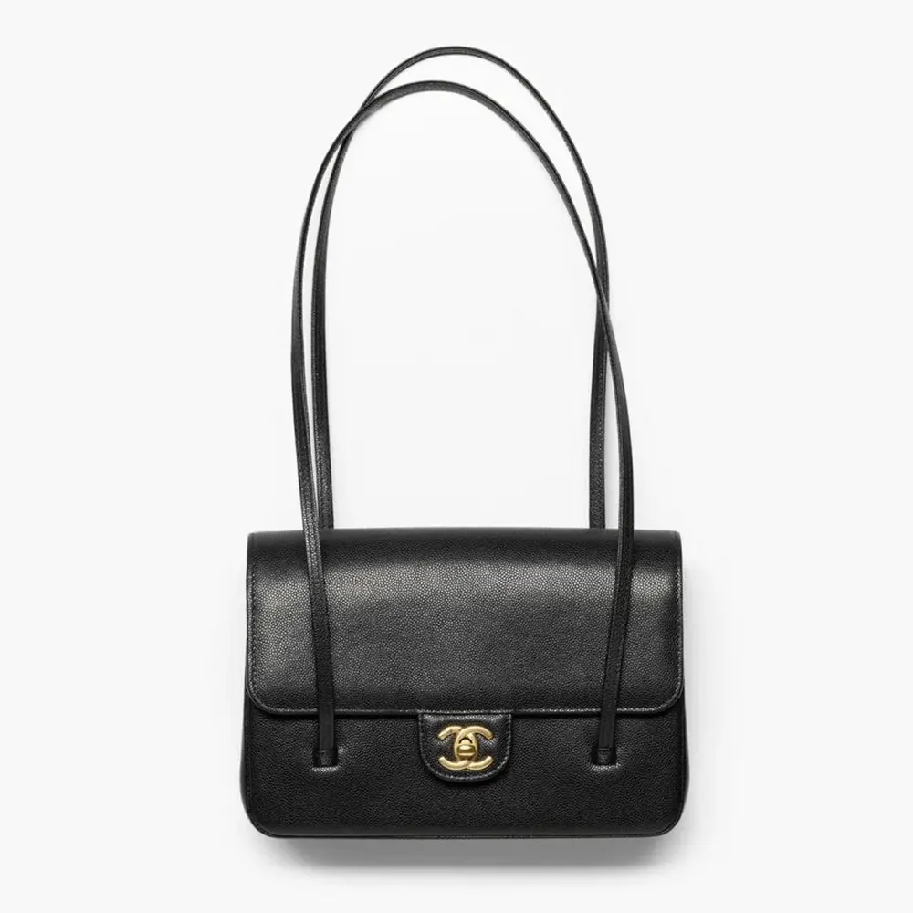 Chanel Women Small Flap Bag Grained Shiny Calfskin & Gold-Tone Metal-Black