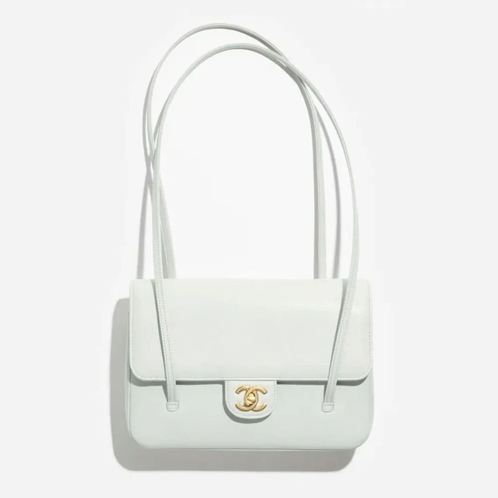 Chanel Women Small Flap Bag Grained Shiny Calfskin & Gold-Tone Metal-Light Green