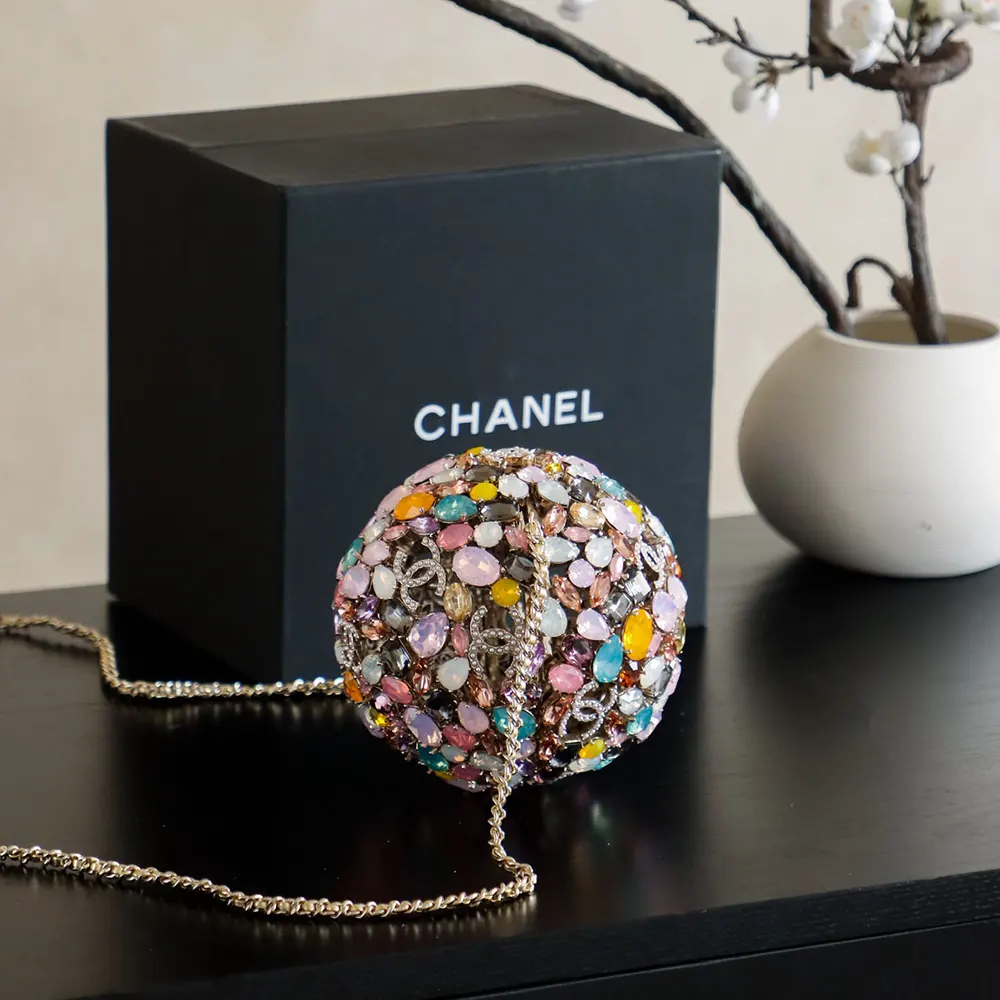 Chanel Women Sphere Minaudiere Strass Imitation Pearls & Gold-Tone Metal