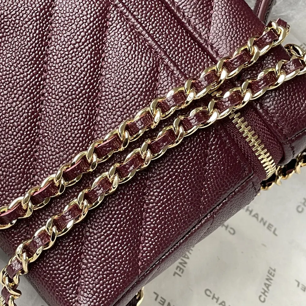 Chanel Women Vanity With Chain Grained Shiny Calfskin & Gold-Tone Metal