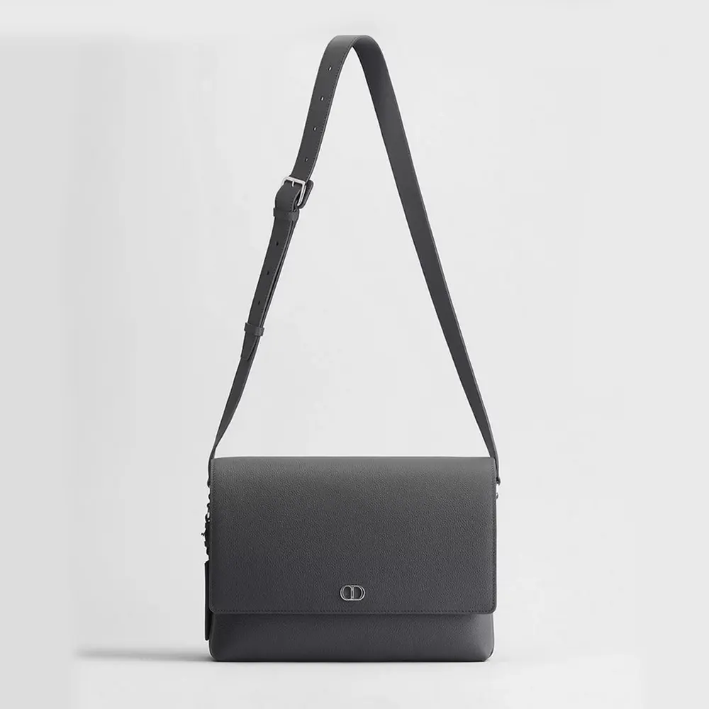Dior Men CD Icon Messenger Bag with Flap Gris Flanelle Matte Grained Calfskin