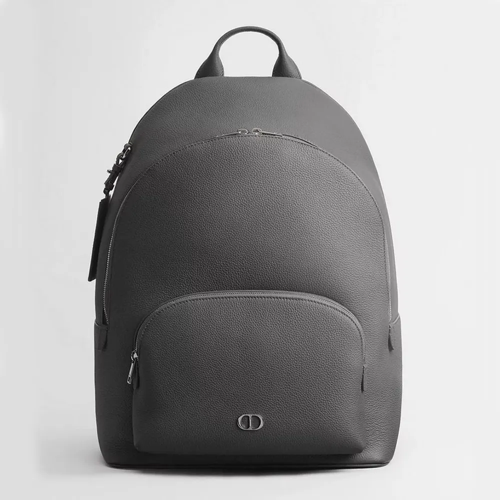 Dior Men CD Icon Zipped Backpack Gris Flanelle Matte Grained Calfskin