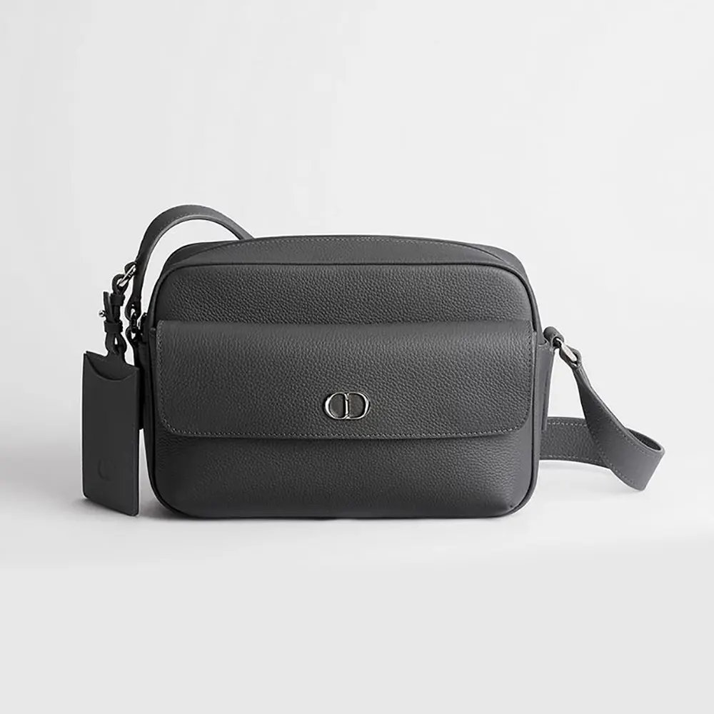 Dior Men CD Icon Zipped Messenger Bag Gris Flanelle Matte Grained Calfskin 1ICPO378IDC