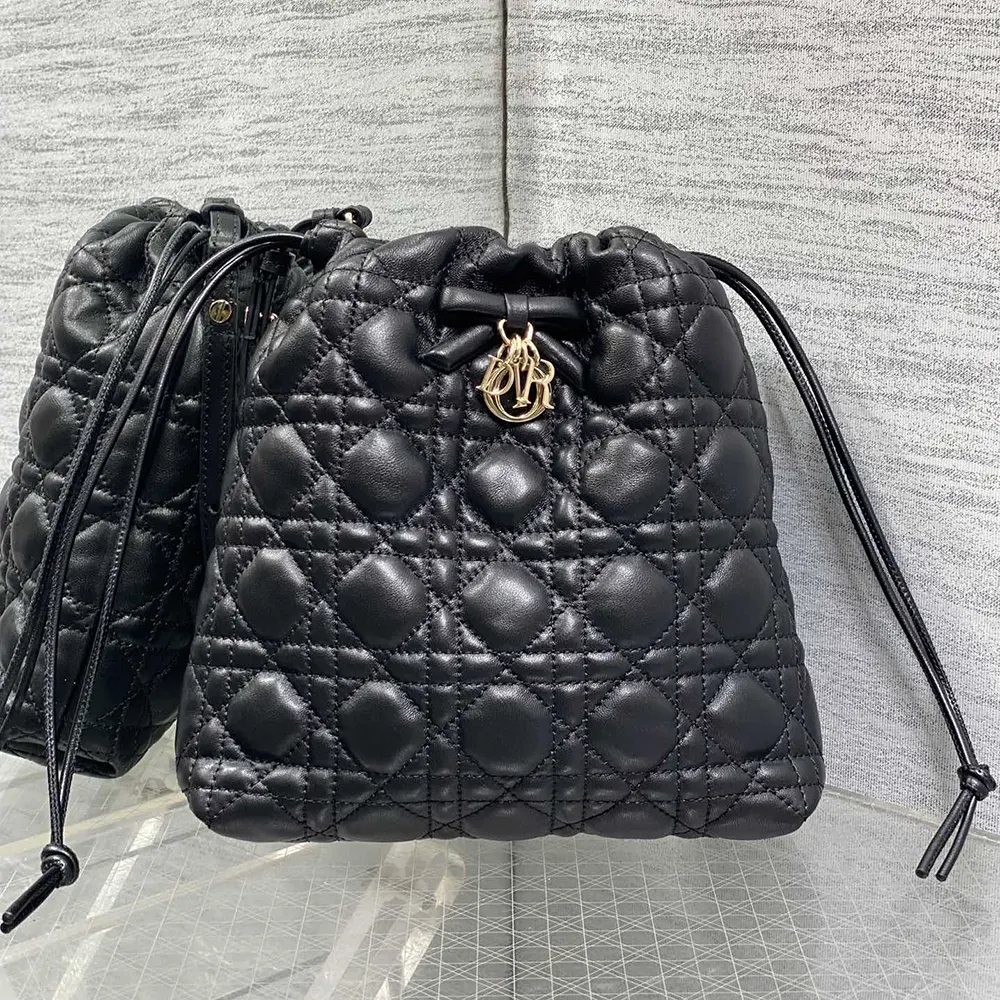 Dior Women Adiorable Mini Bucket Bag Black Cannage Lambskin