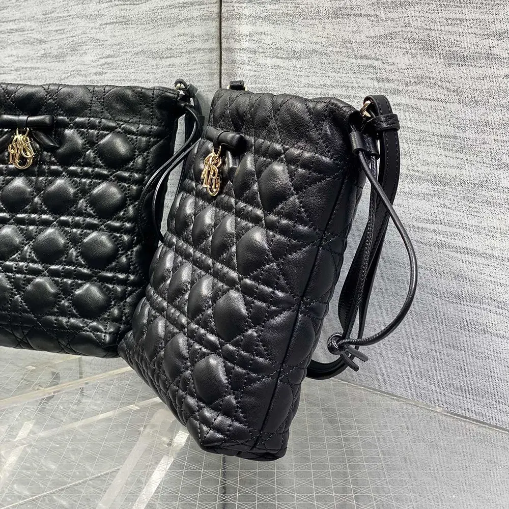 Dior Women Adiorable Mini Bucket Bag Black Cannage Lambskin