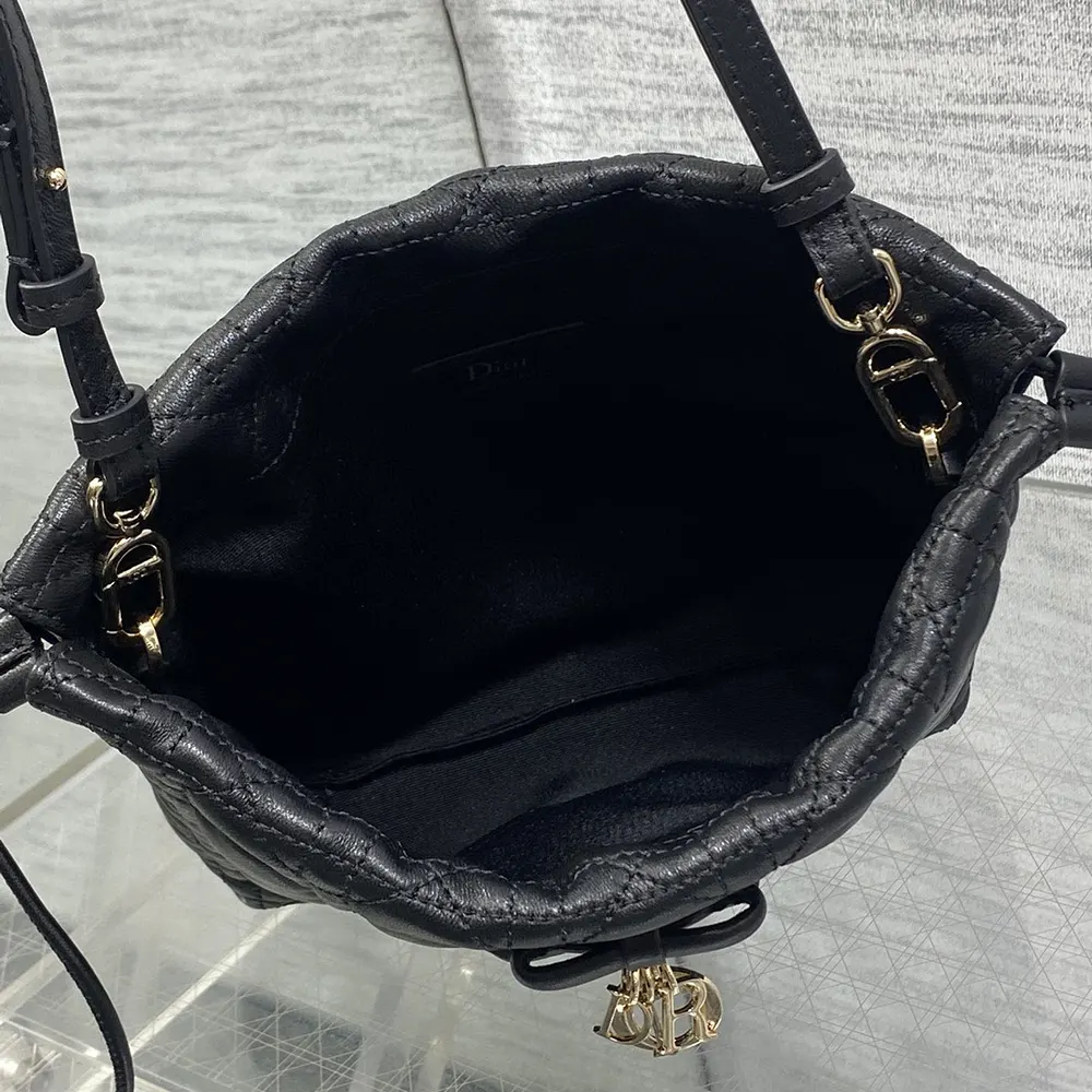 Dior Women Adiorable Mini Bucket Bag Black Cannage Lambskin