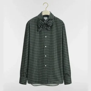 Dior Women Blouse with Removable Bow Tie Green Multicolor Check’n’Dior Silk Twill