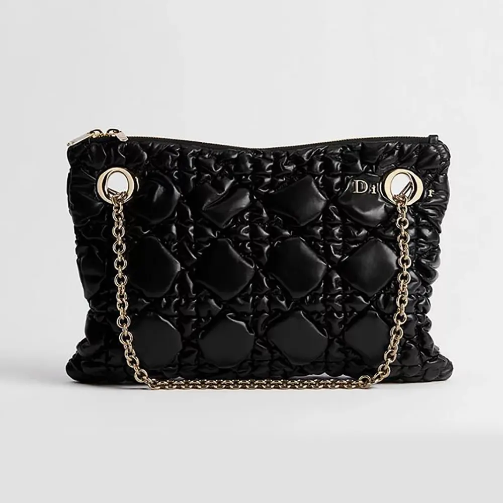 Dior Women Small Dior Crunchy Bag Black Puffy Macrocannage Calfskin M1416OUYA