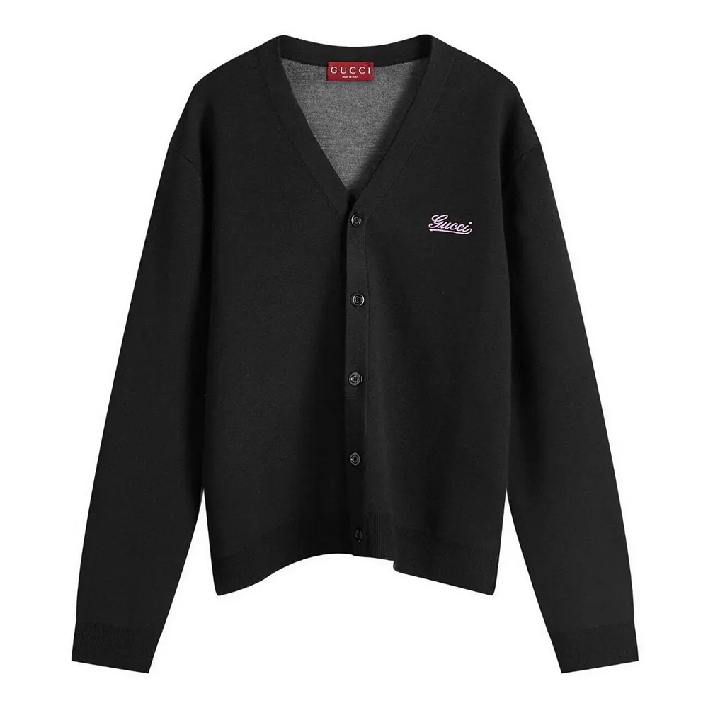 Gucci Women Script Logo Cardigan in Black
