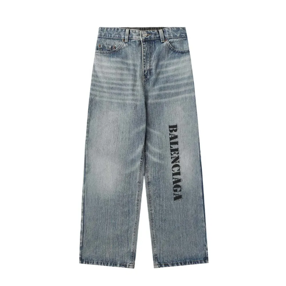 Balenciaga Women Baggy Pants In Light Blue Cotton Denim