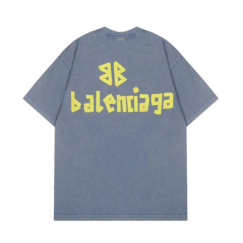 Balenciaga Women Tape Type Medium Fit T-Shirt in Blue Vintage Jersey