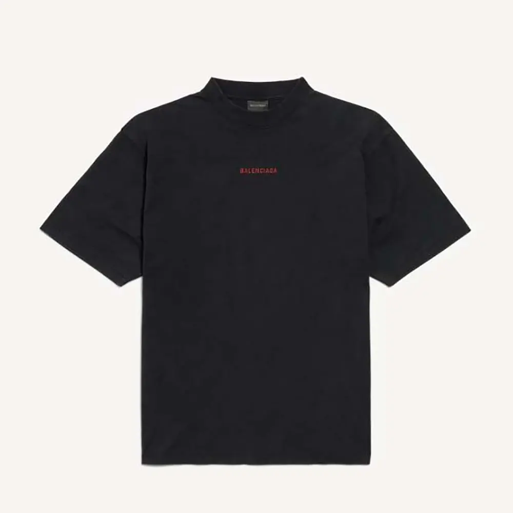 Balenciaga Women Back Medium Fit T-Shirt in Faded Black and Red Dry Jersey
