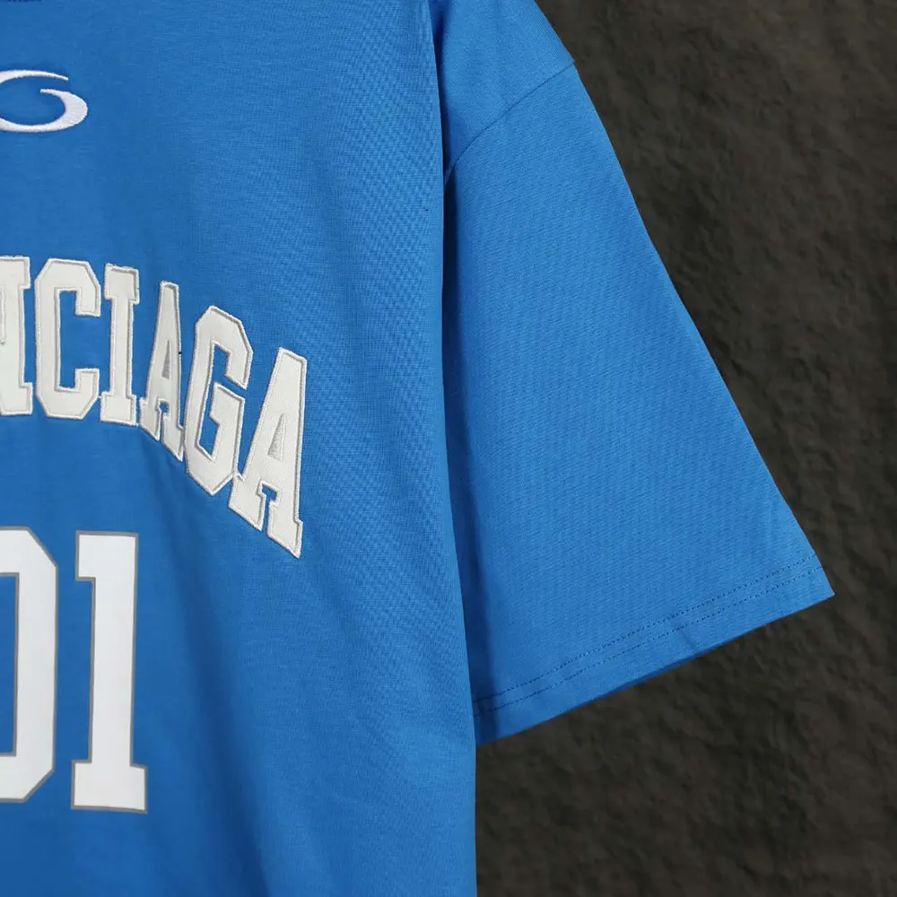 Balenciaga Men Basketball Series – Oversized T-Shirt In Washed Blue Vintage Jersey