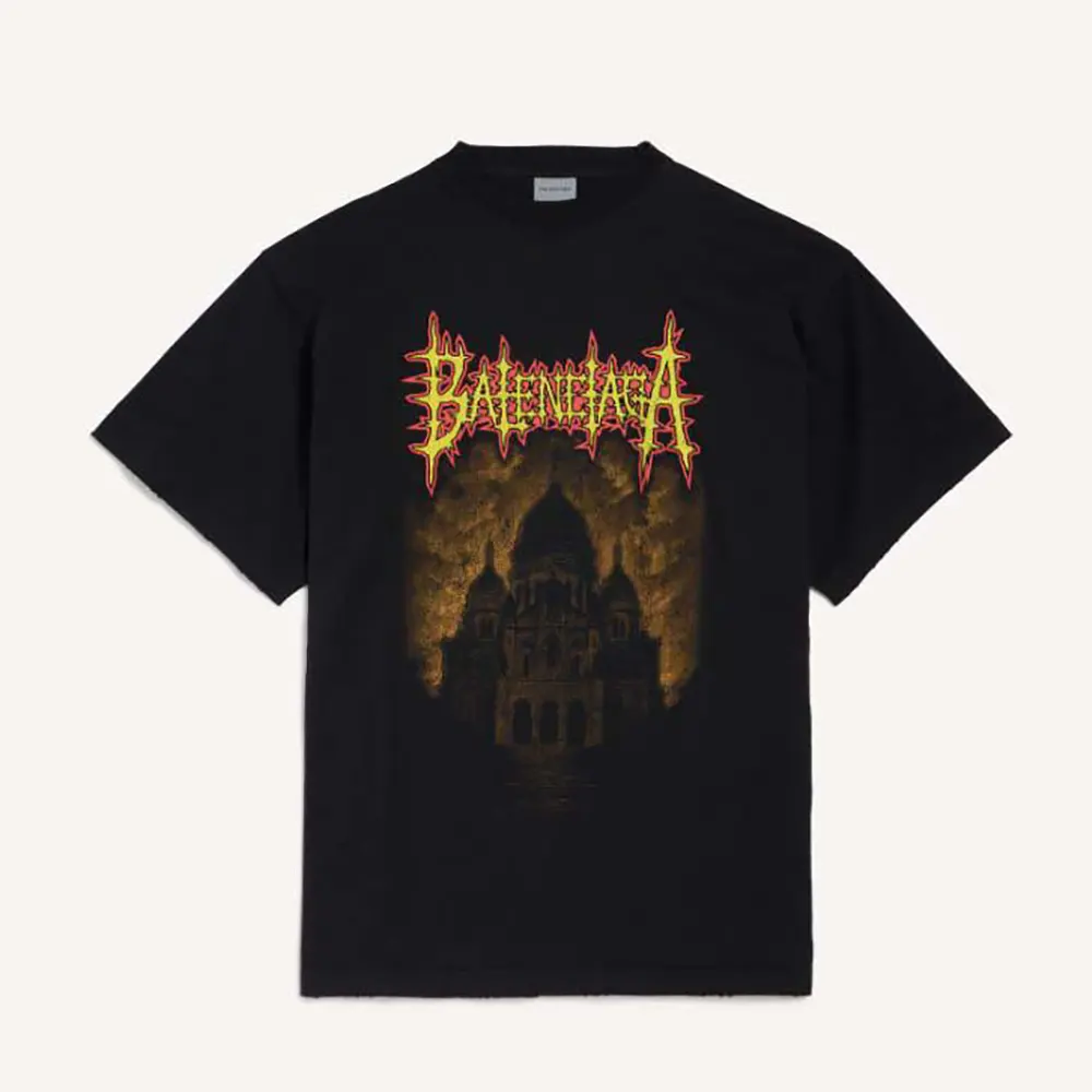 Balenciaga Men Sacré Coeur Oversized T-Shirt in Black Dry Jersey 850345TU
