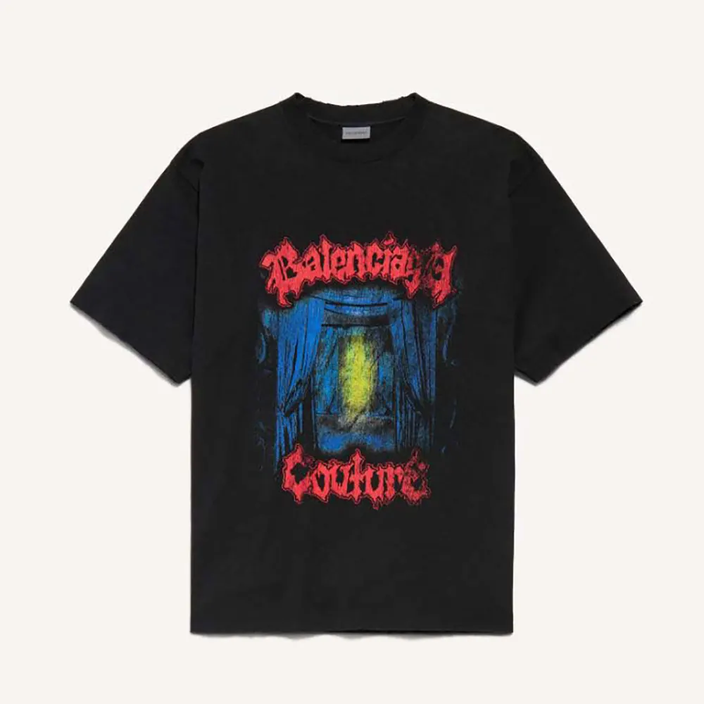 Balenciaga Men Salon De Couture Medium Fit T-Shirt in Black Dry Jersey