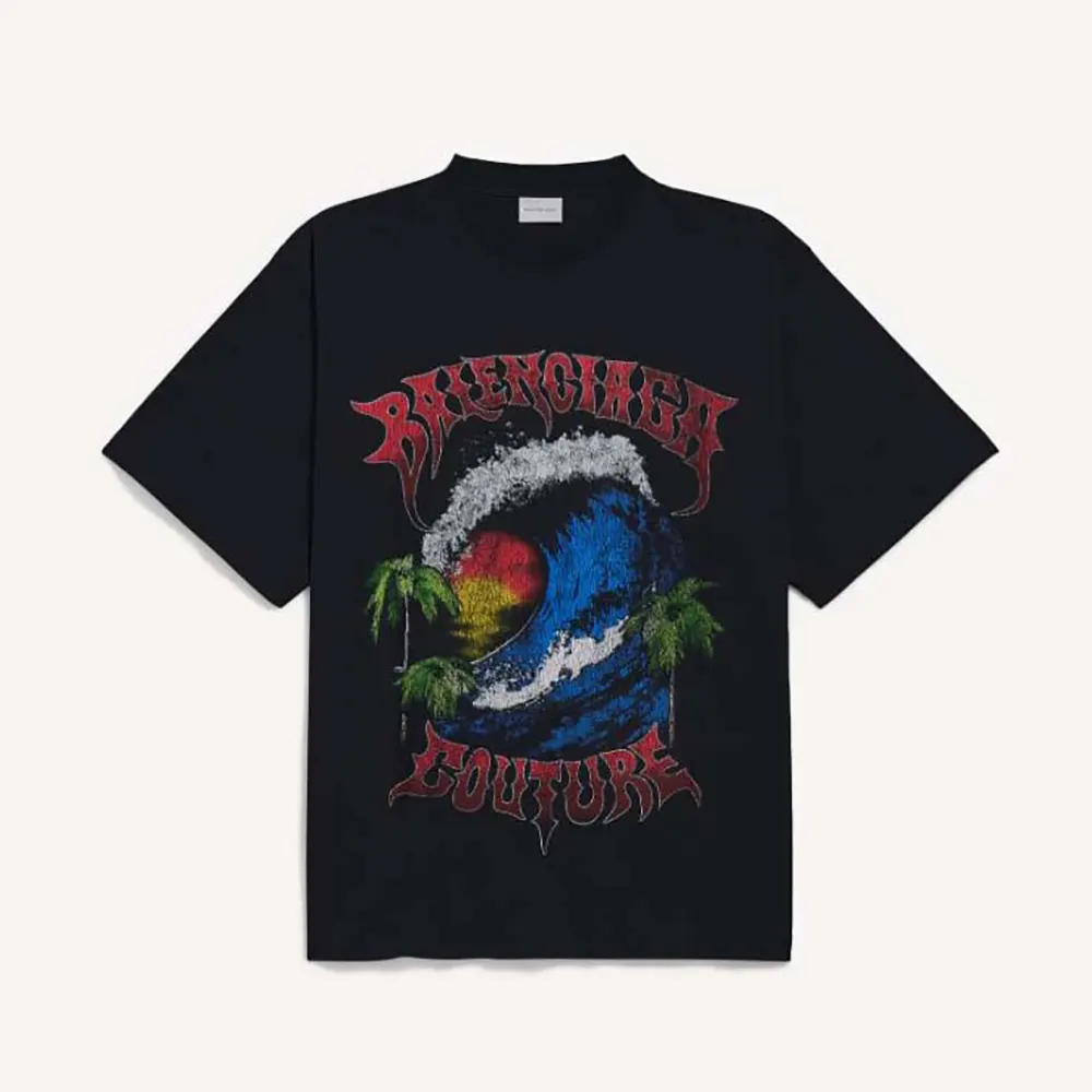 Balenciaga Men Vintage Surfer Oversized T-Shirt in White Dry Jersey