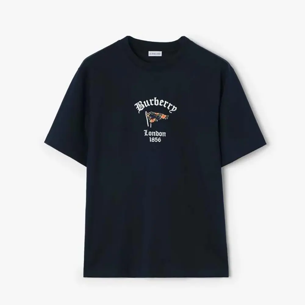Burberry Men Check Flag Cotton T-shirt-Black 81303401