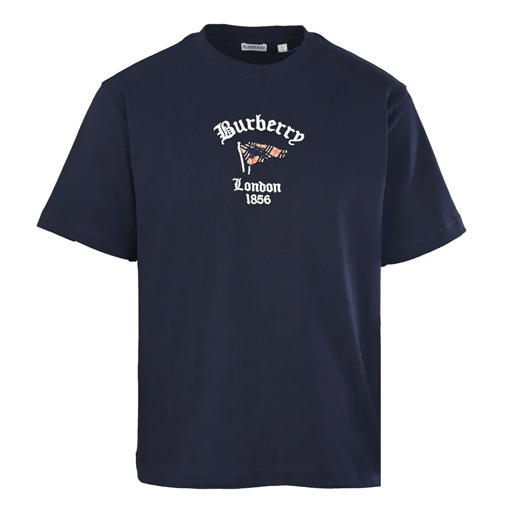 Burberry Men Check Flag Cotton T-shirt-Black 81303401