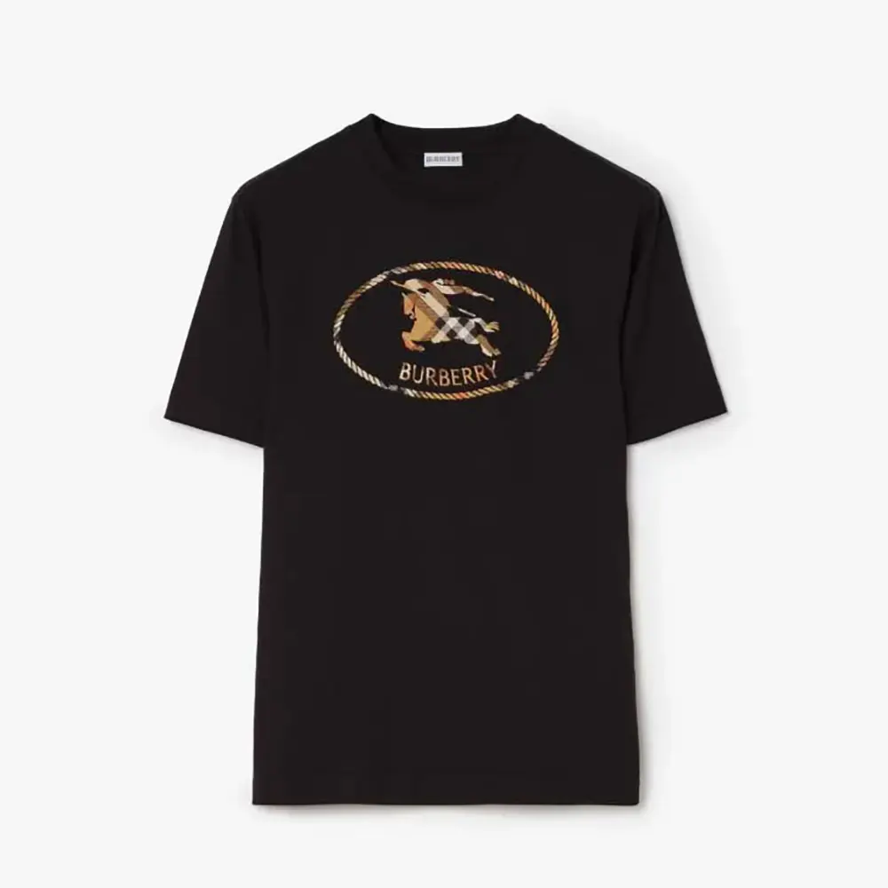 Burberry Men Check Knight Stamp Cotton T-shirt-Black 81234361