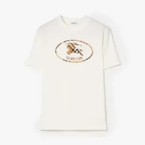 Burberry Men Check Knight Stamp Cotton T-shirt-White 81234371