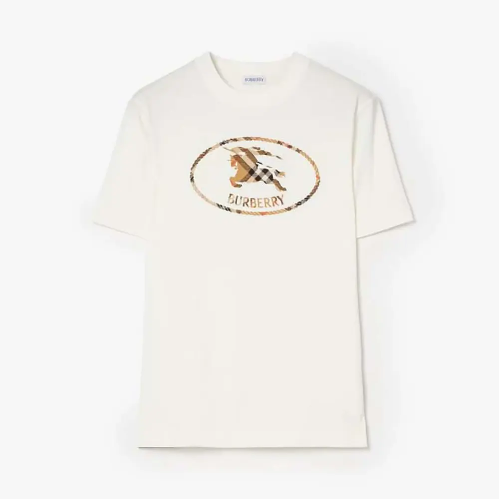 Burberry Men Check Knight Stamp Cotton T-shirt-White 81234371