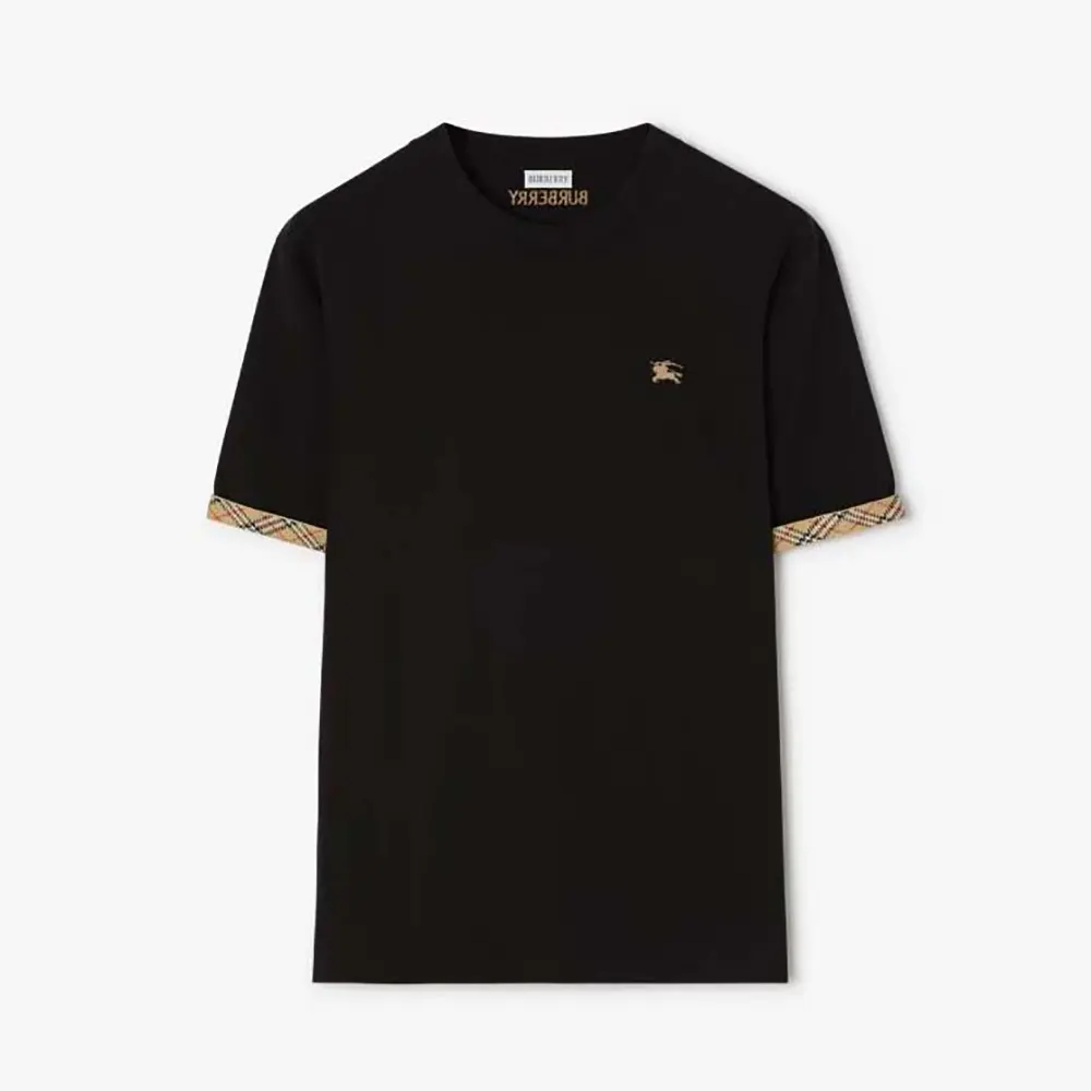Burberry Men Check Trim Cotton T-shirt-Black 81234921