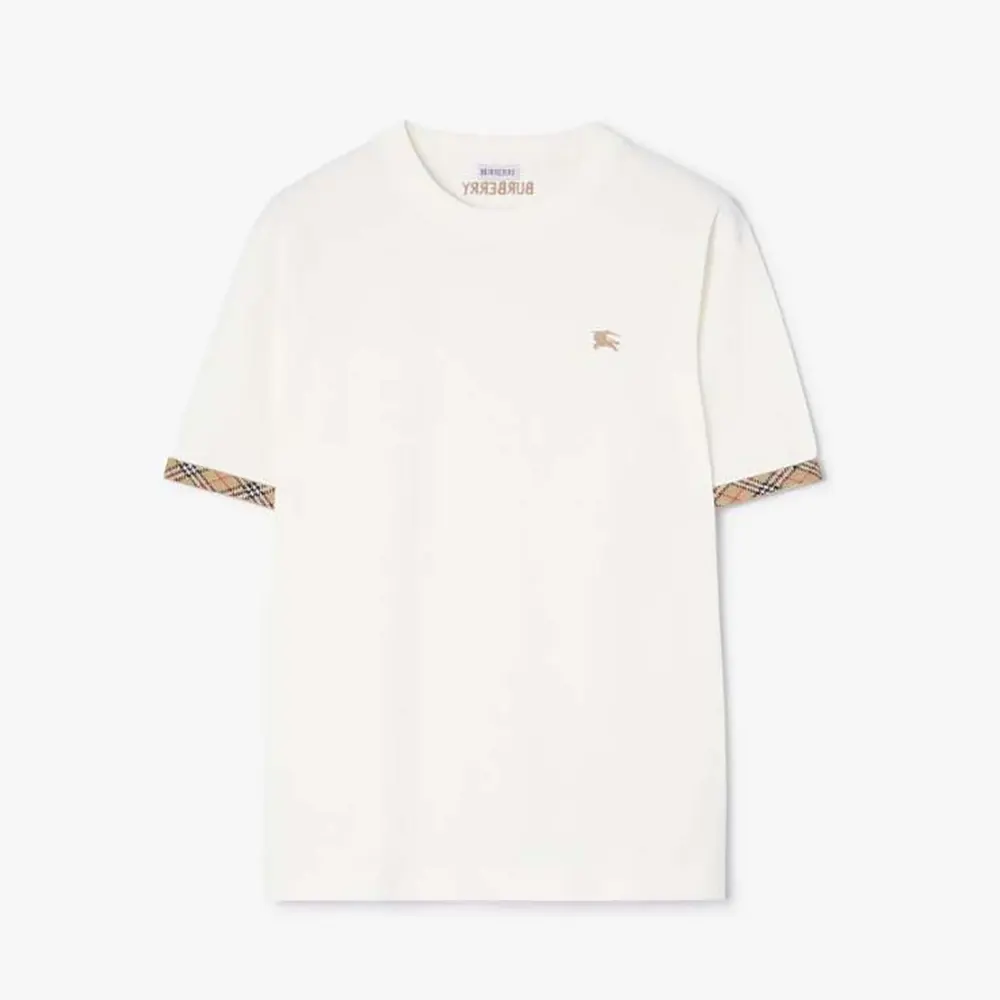Burberry Women Check Trim Cotton T-shirt-White 81234911