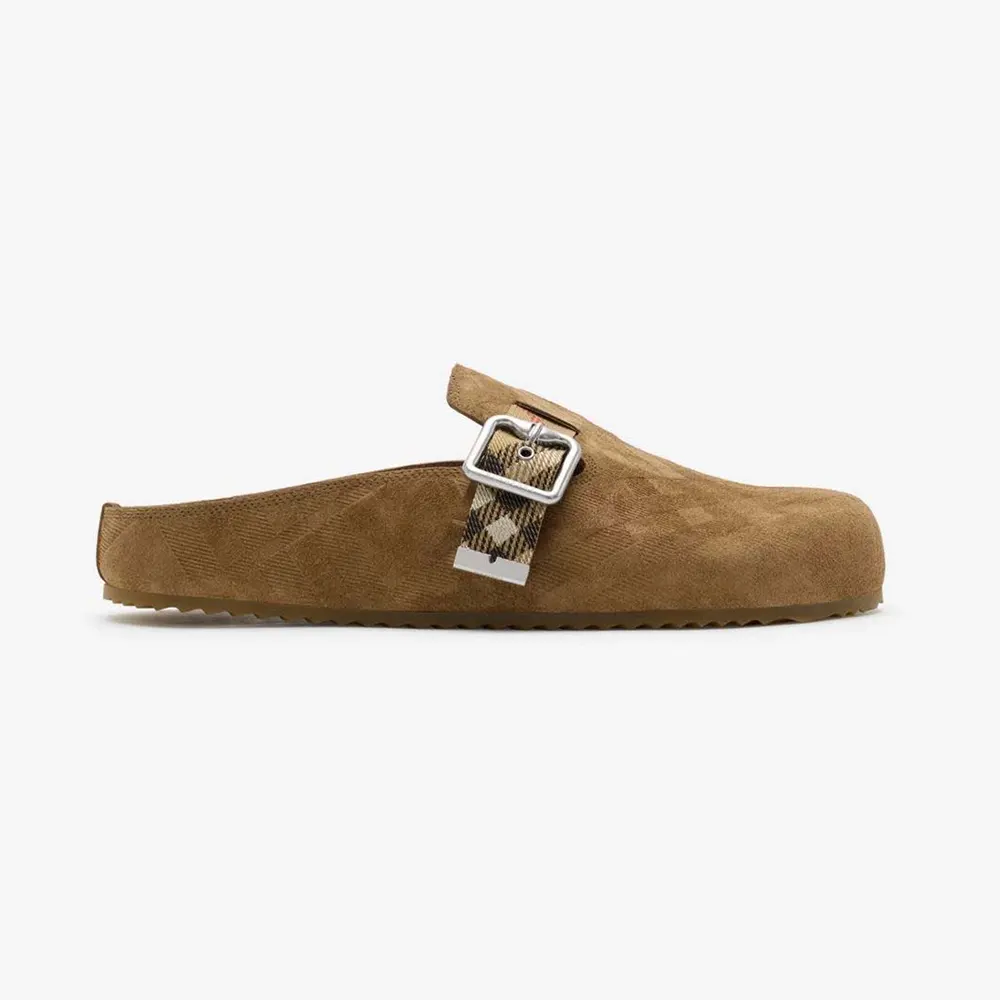 Burberry Unisex Check Denim Urchin Clogs-Jute Beige 81133931