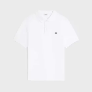 Celine Men Polo Shirt in Pique Cotton Jersey-White RX0LF2L55