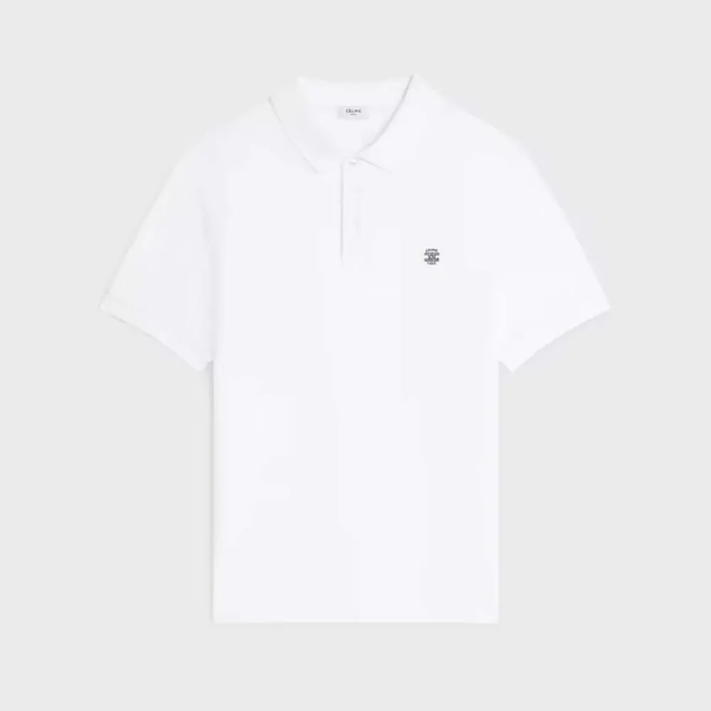 Celine Men Polo Shirt in Pique Cotton Jersey-White RX0LF2L55