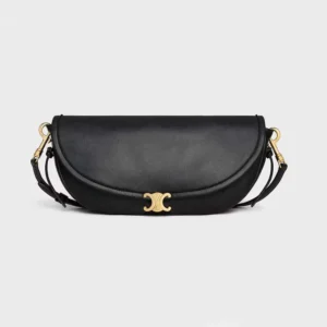Celine Women Little Halfmoon Soft Triomphe in Supple Shiny Lambskin-Black