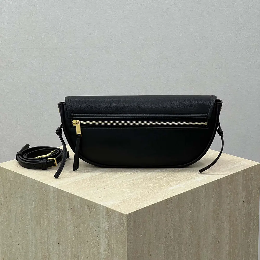 Celine Women Little Halfmoon Soft Triomphe in Supple Shiny Lambskin-Black