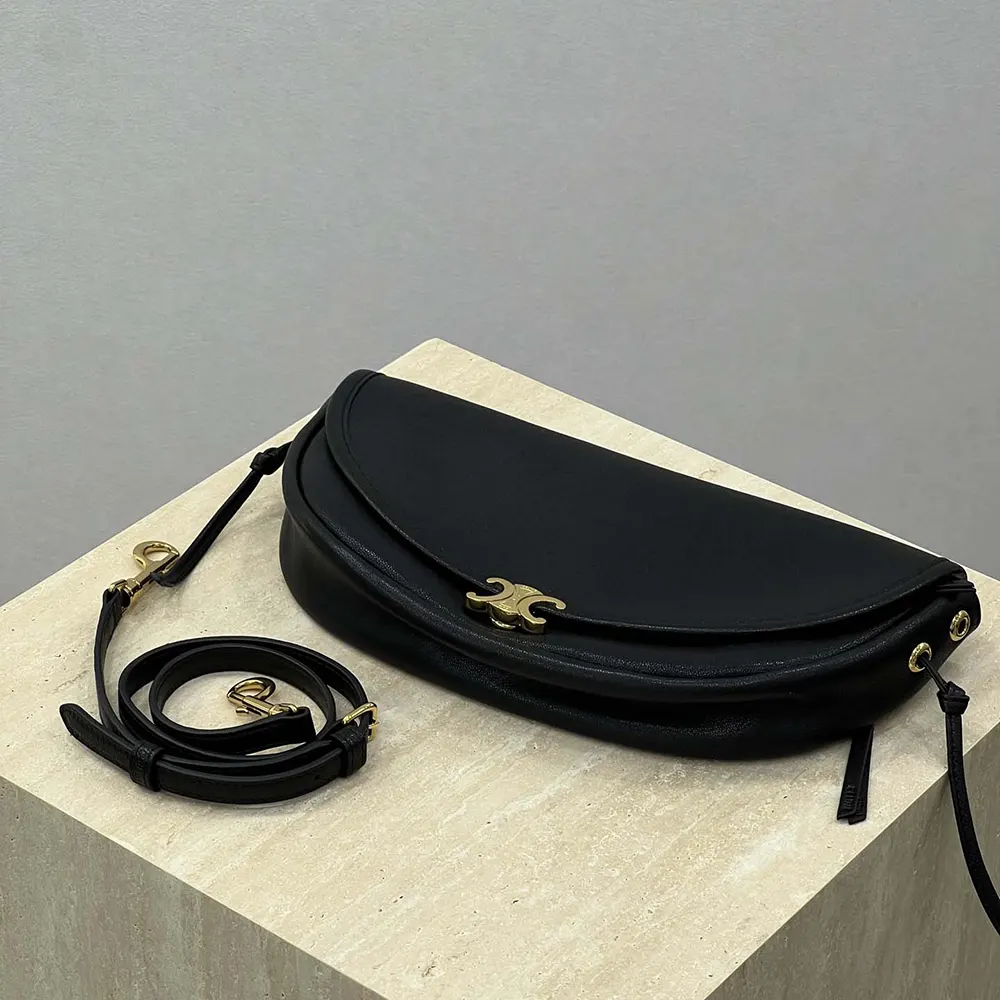 Celine Women Little Halfmoon Soft Triomphe in Supple Shiny Lambskin-Black