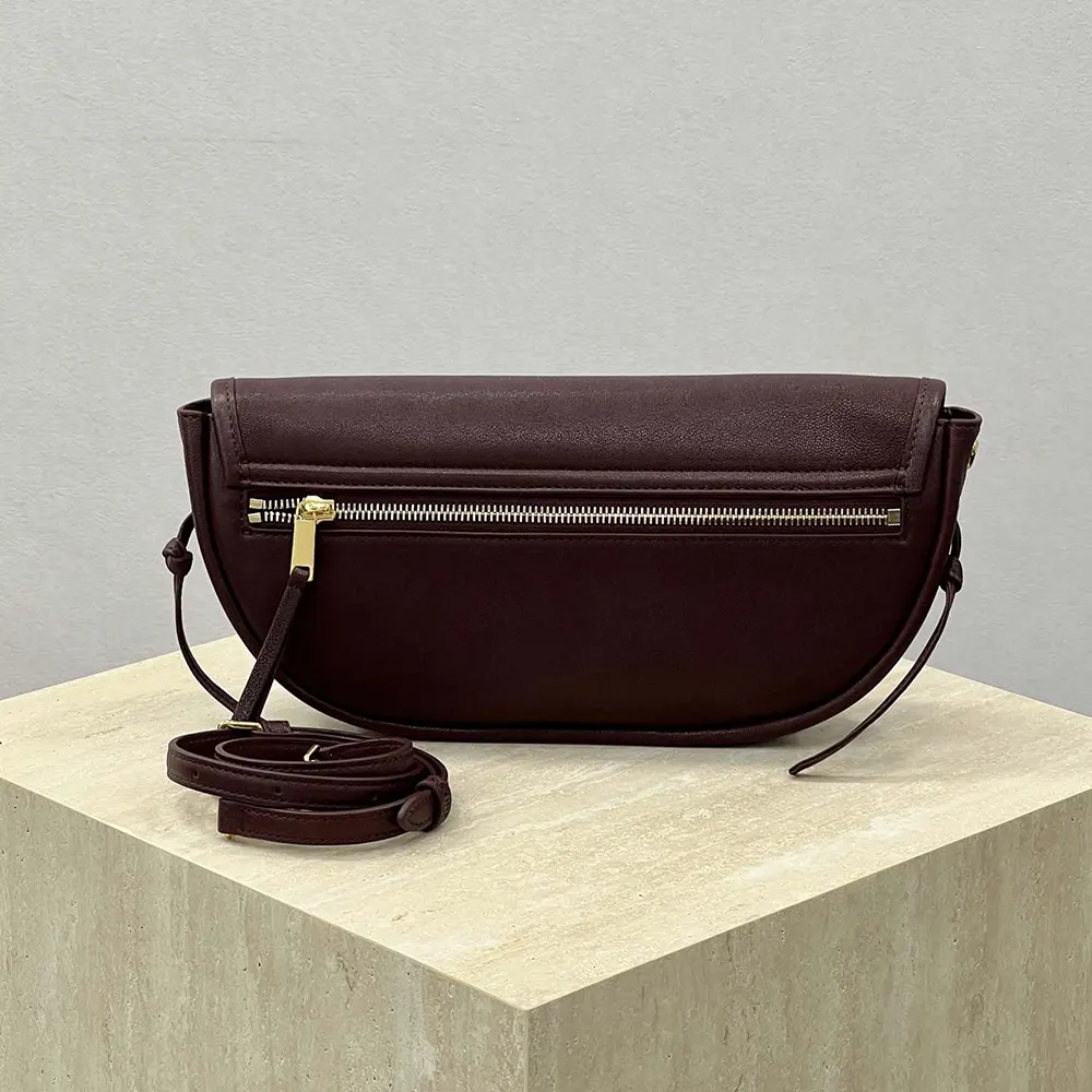 Celine Women Little Halfmoon Soft Triomphe in Supple Shiny Lambskin-Maroon